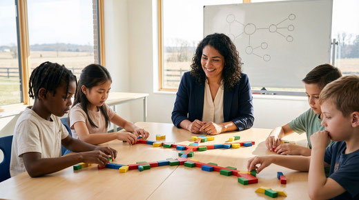 Lehrerin mit 4 Schüler:innen