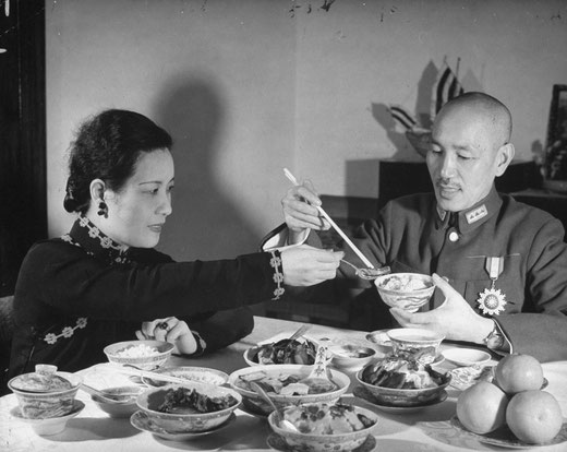 Chiang Kai-shek dining with his wife.
