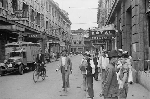 An NBS Beer truck parked in the infamous "Blood Alley" bar street of Shanghai