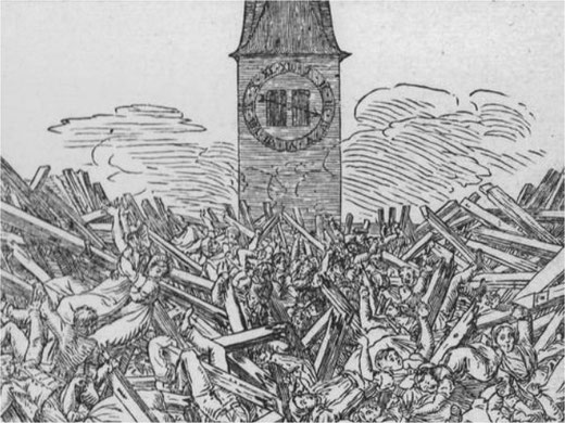 Grosses Unglück vor 200 Jahren. Holzschnitt, erschienen 1821 im Zürcher Kalender