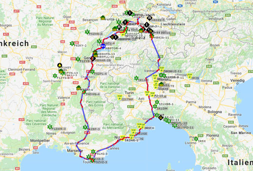 Unser Streckenprofil aufgezeichnet via Amateurfunk auf aprs.fi