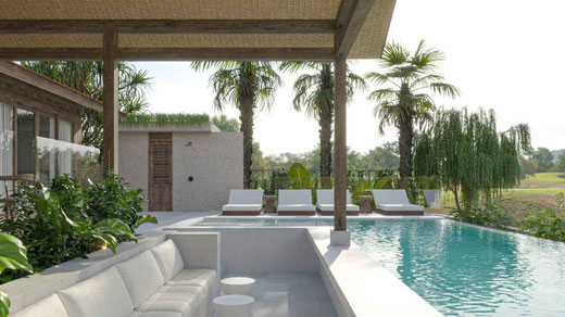 Elegant lounge under high Joglo roof