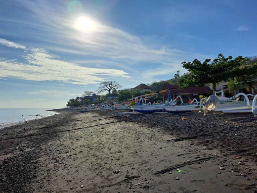 Traditional jukung fishing boats on Amed beach.