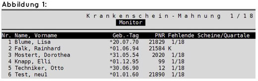 abasoft EVA Praxissoftware Arztsoftware Krankenscheinmahnliste