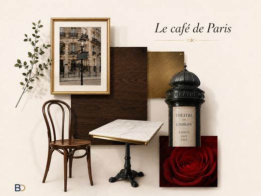 Moodboard d’ambiance pour projet d’agencement d'un café parisien dans un hôtel des Hauts-de-Seine – Bologna Design