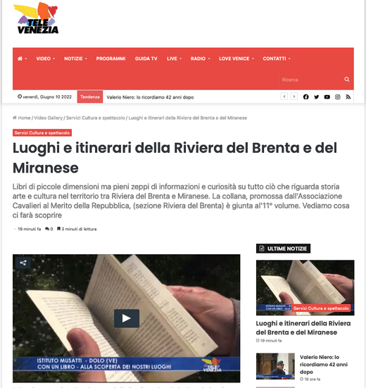 La recensione de "Luoghi e itinerari della Riviera del Brenta e del Miranese - Volume 11" pubblicata da TeleVenezia