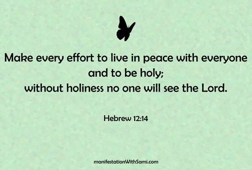 Make every effort to live in peace with everyone and to be holy; without holiness no one will see the Lord. Hebrew 12:14