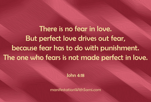 There is no fear in love. But perfect love drives out fear, because fear has to do with punishment. The one who fears is not made perfect in love. John 4:18