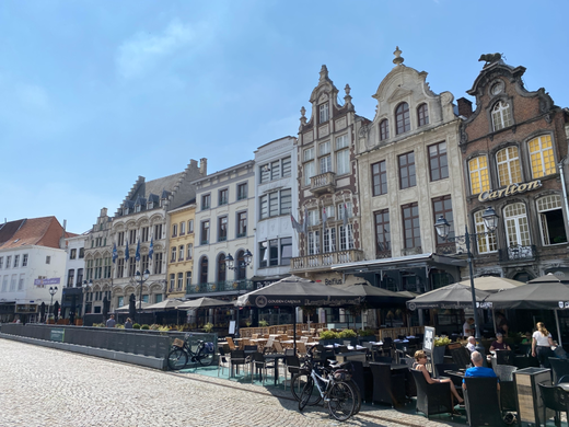 case tipiche colorate in piazza a Mechelen, in Belgio
