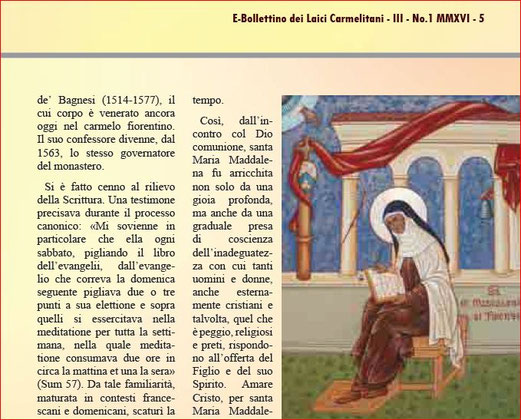E-bollettino dei Laici Carmelitani 2016 - III - N- 1 MMXVI - 6 riproduzione dell'articolo di Chiara Vasciaveo, S. Maddalena de' Pazzi. Il tesoro nascosto in 30Giorni del 2007