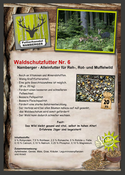 Futter: Waldschutzfutter Nr. 6 (Alleinfutter für Reh, Rot- und Muffelwild)