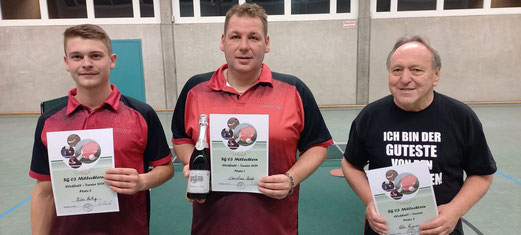 Die TOP 3 beim SG 03 Clickballturnier 2024 v.l.n.r: Miles Rettig(2.), Christian Zeeb(1.), Peter Ripper(3.) 