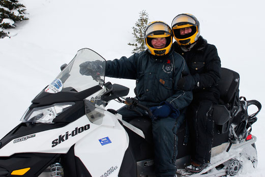 Snowmobiling in Yellowstone, winter in the Rocky Mountains