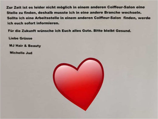 Dem Coronavirus zum Opfer gefallen: MJ Hair & Beauty in Gossau. Bild: Facebook-Nachricht von MJ Hair & Beauty