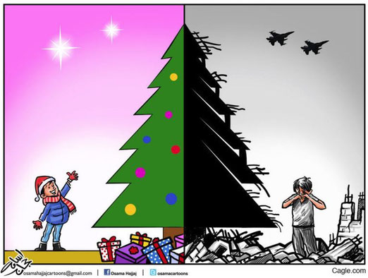 Weihnachten und Krieg Bild: Osama Hajjaj, Jordanien/Cagle.com