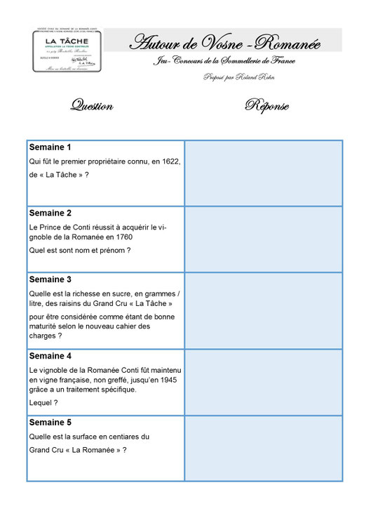 retour du questionnaire ecole du vin sommellerie de france
