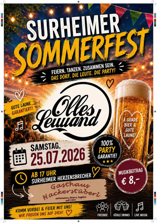 Olles Leiwand mit Livemusik beim 13. Surheimer Sommerfest. Wir spielen Austropop von Ambros, STS, Danzer, Fendrich und vielen anderen.