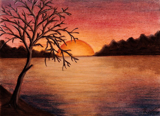 Sonnenuntergang im Spätherbst - Öl auf Leinwand - 50 cm x 70 cm