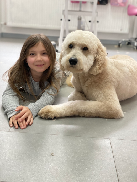 Finya und Kundenhund Mali 🥰 kuscheln im Salon 🍝