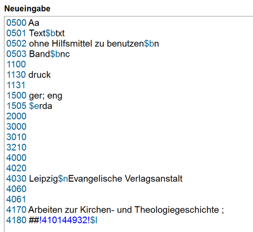 Das automatisch vorausgefüllte Formular für den Band-Datensatz