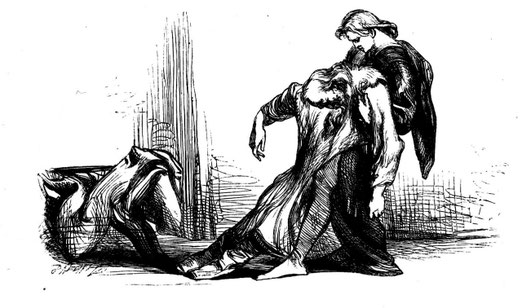 "Hamlet Dragging Polonius" by John Gilbert (1867)
