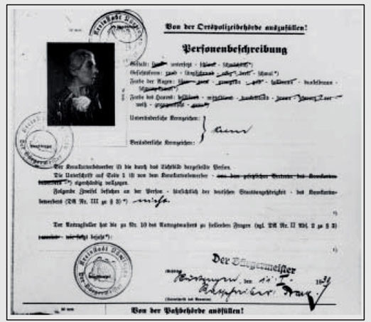 Kennkartenantrag von Anna Frank vom 11. Januar 1939 (Ausschnitt), Vorlage: Hauptstaatsarchiv Stuttgart, EA 99/001 / Bü 236, , alle Rechte vorbehalten, aus WERNER 1998, S. 51