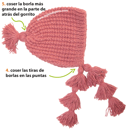 Cómo tejer un gorro capucha con borlas para niños