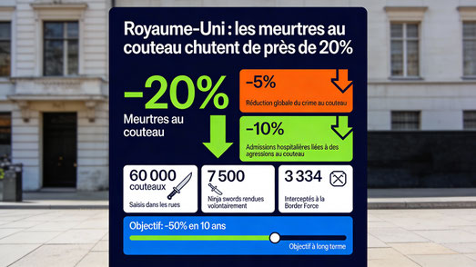 Chute de 20% des meurtres au couteau au Royaume-Uni avec statistiques détaillées