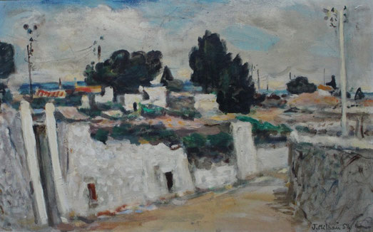 Jean Milhau, Rue à Sète, 1958, signé et daté en bas à droite (340x530)