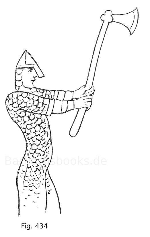 Fig. 434. Englischer Fußkämpfer mit der Streitaxt. Aus dem Teppich von Bayeux. Ende 11. Jahrhundert.
