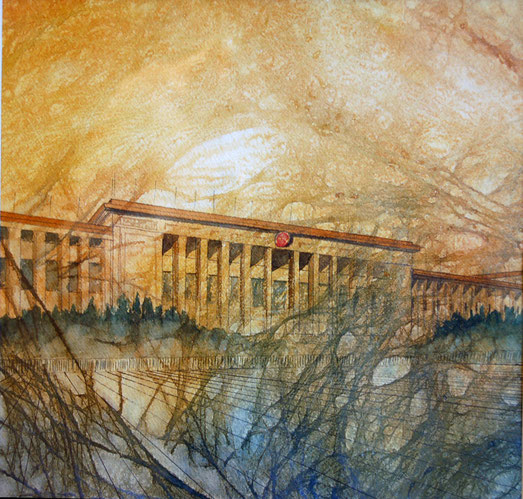 Maraña de poder IV (El Gran Salón del Pueblo – China) 2011, acuarela 26X28cm