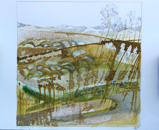 Autumn in the Alentejo - acryl witn pencil and sandstructure on paper - 25 x 25 cm 