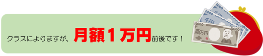 料金はいくらくらい？クラスによりますが、月額1万円前後です！