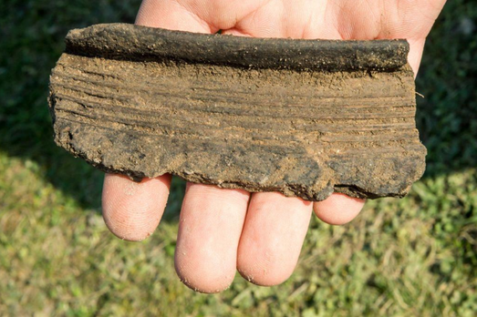 Fragment d'une poterie médiévale découvert pendant les fouilles sur la colline du château à Unislaw. Crédit : PAP/Tytus Żmijewski