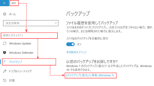 backup_recovery12：［バックアップと復元］に移動（Windows 7）