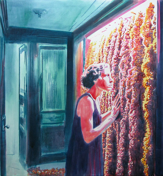 Lars Eckert | Portal | 2025 | Zeichentusche und Kreide auf Nessel | 120 × 120 cm