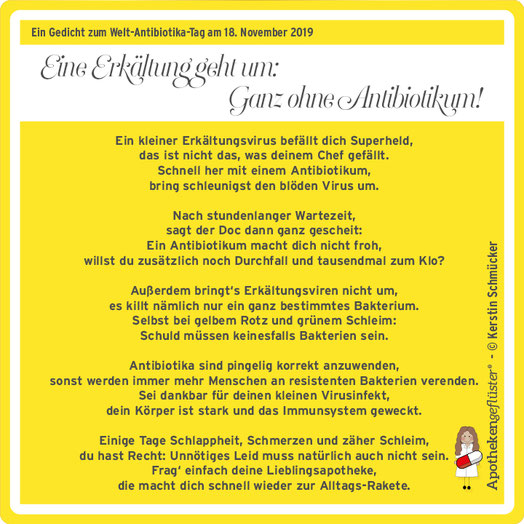 Apothekengeflüster-Gedicht: Eine Erkältung geht um: Ganz ohne Antibiotikum! Ein Aufruf zur rationalen Antibiotikatherapie von Kerstin Schmücker