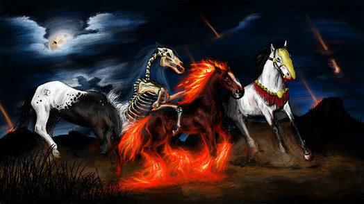 Le cheval de l'Apocalypse couleur rouge feu symbolise la guerre