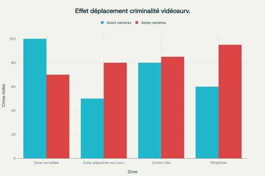 Illustration de l'effet de déplacement de la criminalité causé par la vidéosurveillance