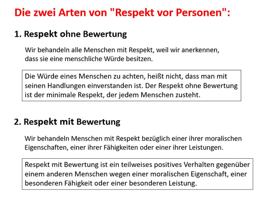 Was ist Respekt? - zwei Arten von Respekt vor Personen - Respekt mit Bewertung - Respekt ohne Bewertung - www.learn-study-work.org