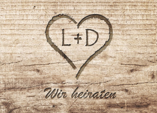 Hochzeit Verliebt Holzdesign Holzoptik Karte Einladungskarten