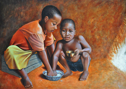 peinture-enfants-repas-afrique-hyperealisme-roussel-meric-art