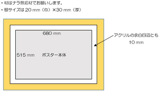 W700×H535ｍｍ　ナラ（オーク）無垢材のポスターフレーム（額縁）