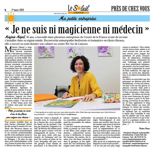 Article paru sur le Soleil LImoux le 1er Mars 2019