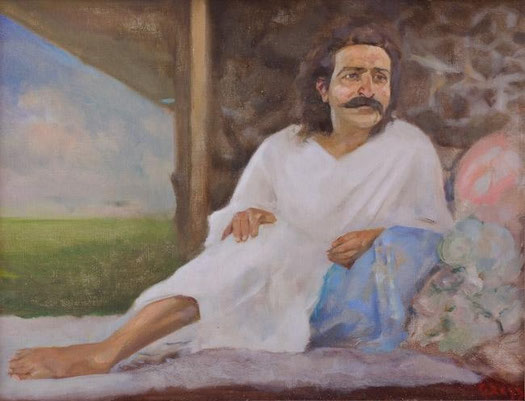 Meher Baba Seated on Gaudi Upper Meherabad, 1927 ; Artist - Gregg Rosen