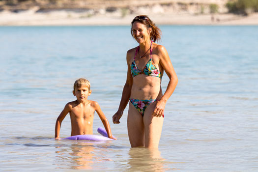 Helene and her son Pablo playing in the water