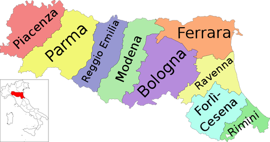エミリア・ロマーニャ州 地図 (Wikimedia Commons)