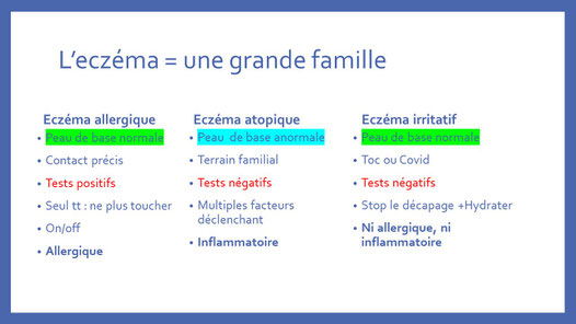 dia qui presente les trois eczemas les plus frequents atopique allergique irritatif