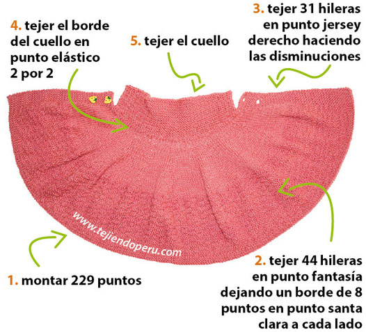 Cómo tejer una capa con cuello para niñas de 3 a 4 años en dos agujas o palitos