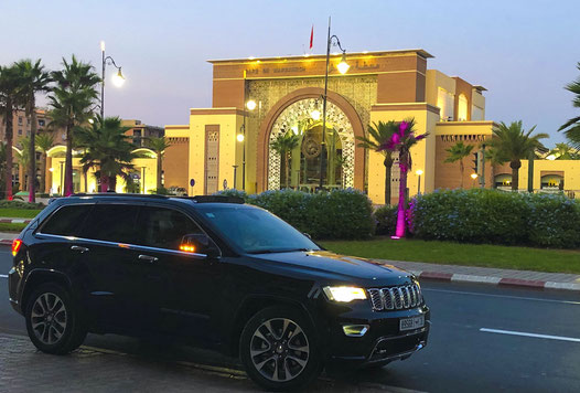 Our brandnew and very luxury Jeep Grand Cherokee Overland, July 2019 in front of the Railway Station of Marrakech